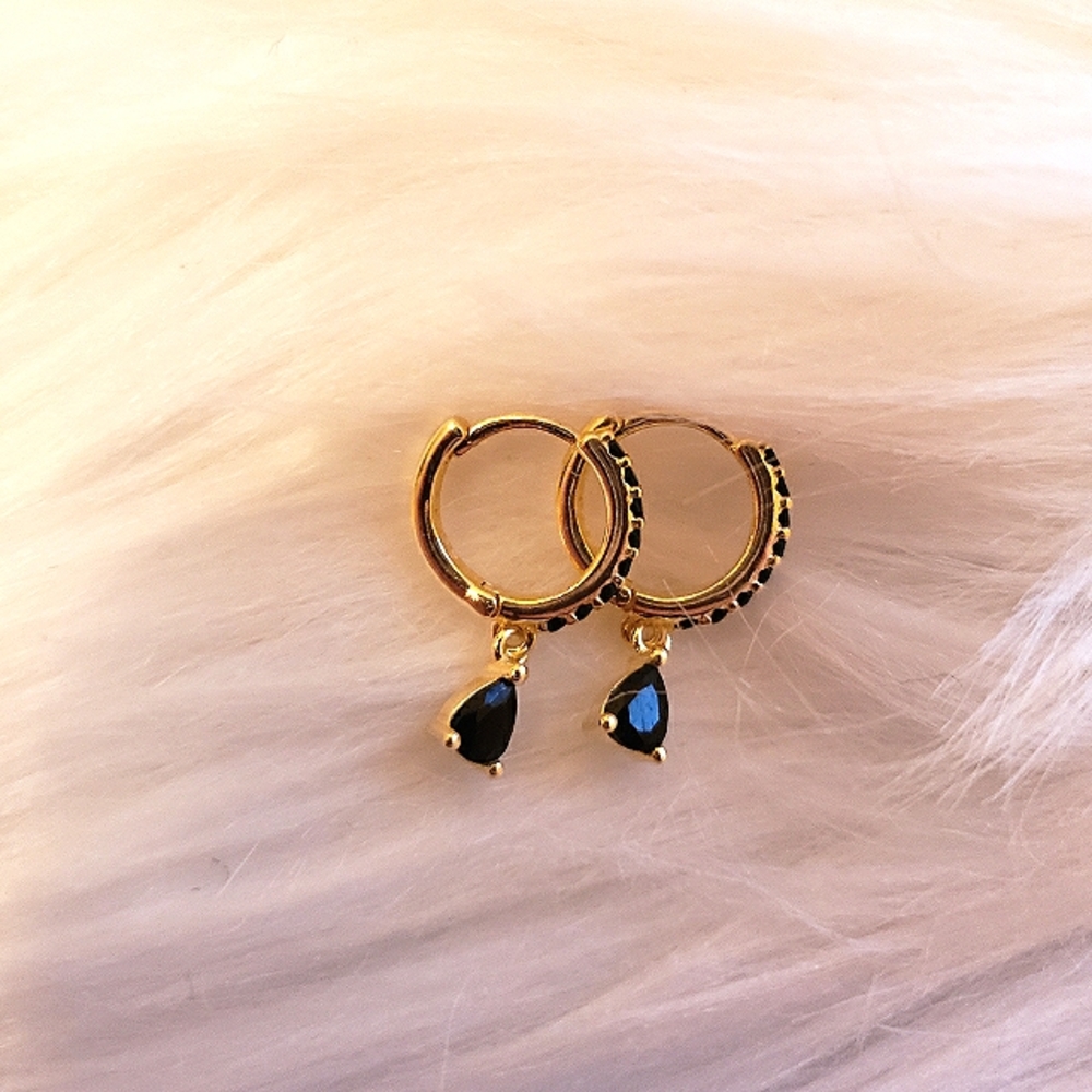 The Wednesday Black Pave & Gold Huggie Hoops
